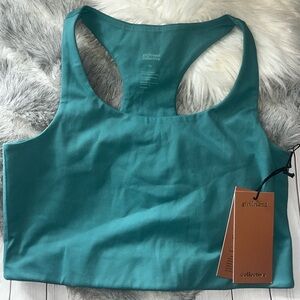 girlfriend collective Teal Racerback Workout Bra with Logo